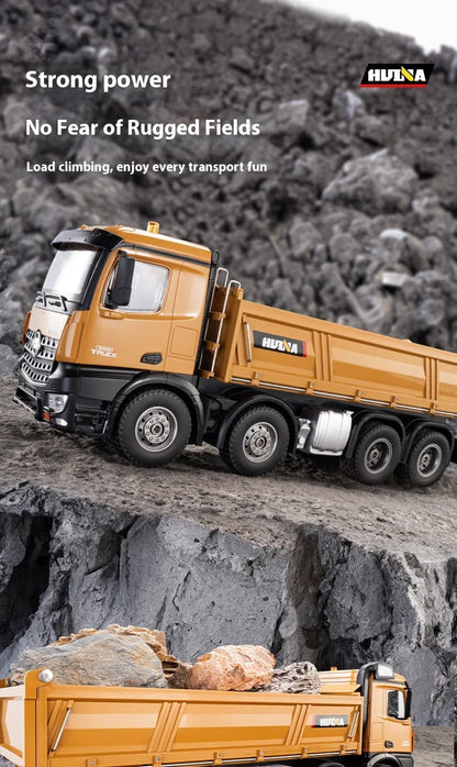 Huina Large 50Cm Rc Dump Truck 1536 12Ch 1/14 Alloy Remote Control Engineering 8Wheel Heavy-Duty Dump Truck Cargo Model Boy Gift.