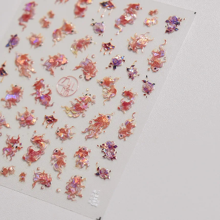 Ocean Theme 5D Nail Sticker Summer Beach Seashells Starfish Conch Scallop Shell Coral Self Adhesive Decoration Manicure Decal