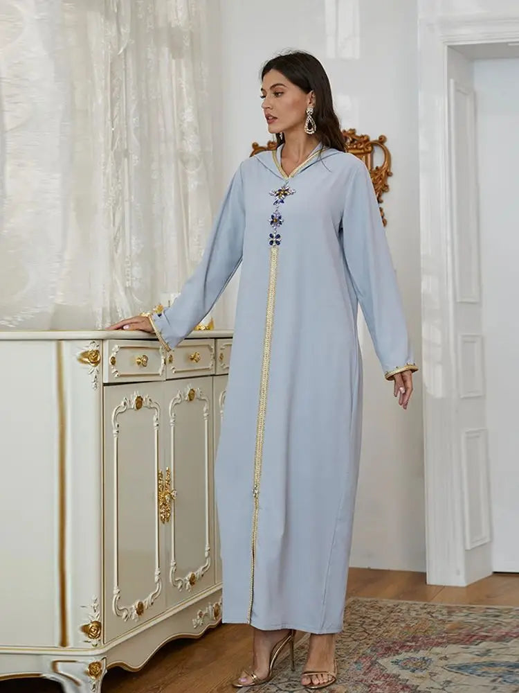 Ramadan Gray S Size Abaya Damen Dubai Luxury Islam Muslim African Dresses For Women Kebaya Kaftan Morocco Robe Musulmane Femme.