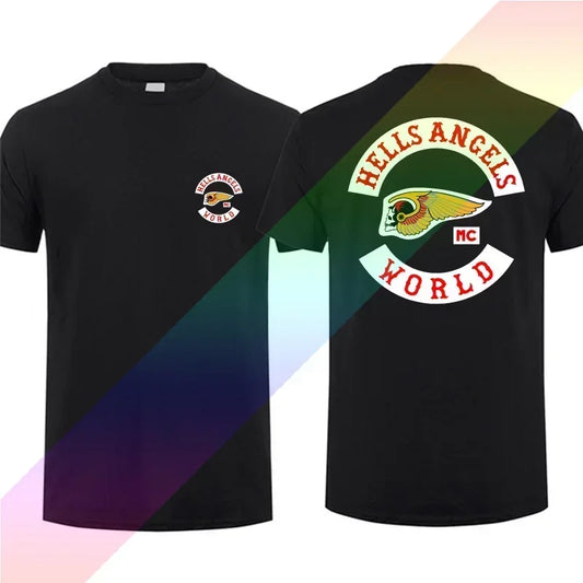 2024 Men T Shirt Casual Hells Motorcycle Club World Angels T-shirt Graphic Summer Short Sleeves 100% Cotton S-3XL Cool Tee.