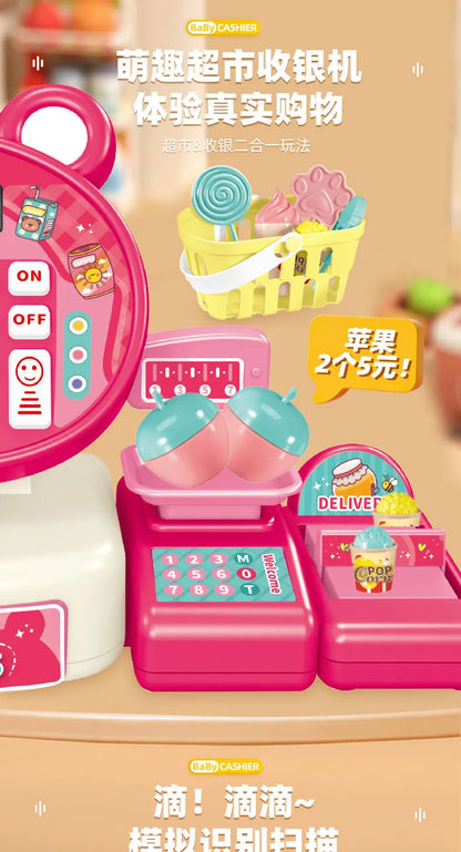 Children's Play Home Simulation Supermarket Cashier Cartoon Frog Shopping Computer with Sound Effects Girl Toys.