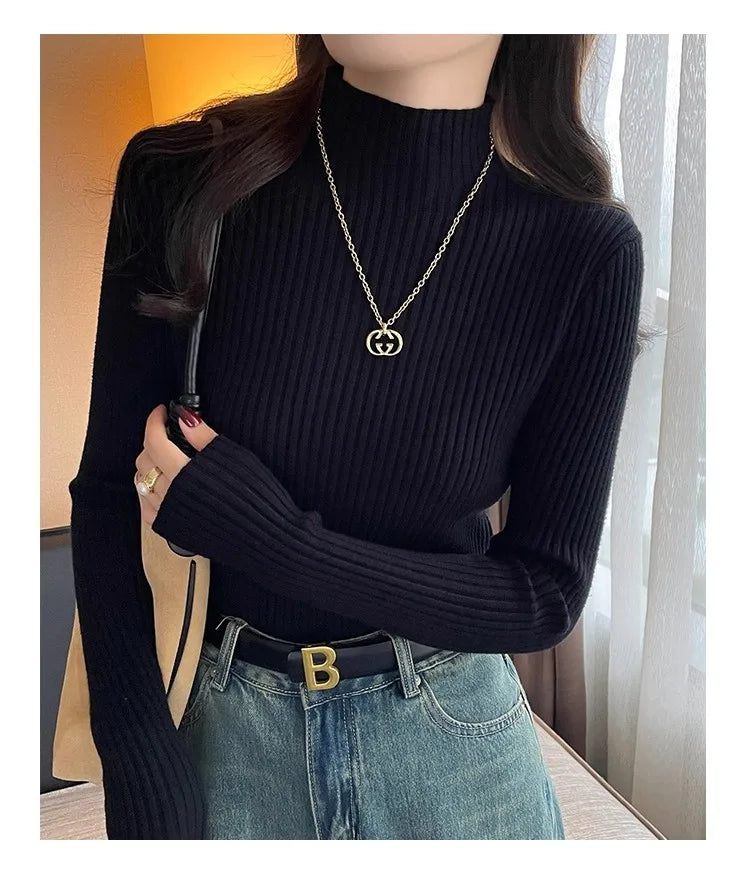 Women Long Sleeve Casual Turtleneck Warm Basic Sweater Chic Autumn Winter 2025 Pullovers Knit Jumpers Solid Color Slim Tops.