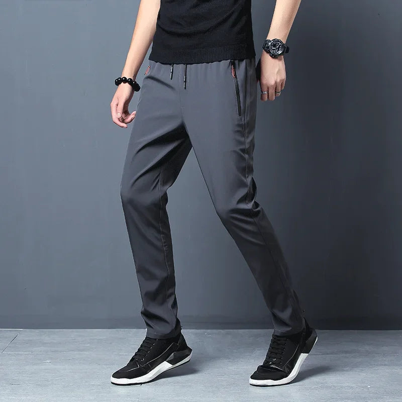 Men's Casual Pants Straight Slim Fit Elastic Waist Jogger Korean Classic Blue Black Gray Male Brand Trousers Plus Size.