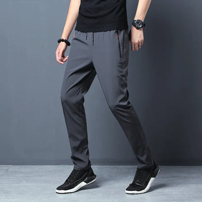 Men's Casual Pants Straight Slim Fit Elastic Waist Jogger Korean Classic Blue Black Gray Male Brand Trousers Plus Size.