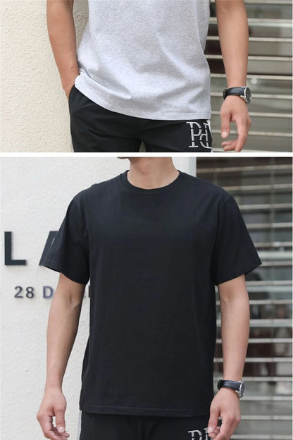 2PCS 100% Cotton Solid T Shirts Men's and Women's Short Sleeve White Tees Casual Breathable Loose Round Neck T-shirt Couple Tops.