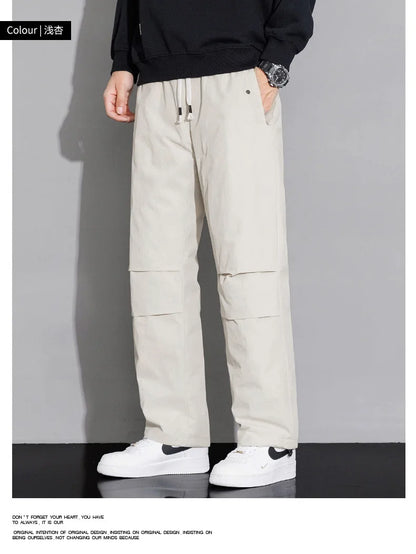 2025 Men's New, Lace-Up Elastic Waist Warm, Tooling, Outdoor Down Pants