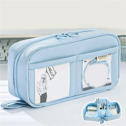 Stift-Aufbewahrungstasche, Federmäppchen, 2-lagig, große Kapazität, Kosmetik, hochwertiges Lernzubehör, einfache Schreibwarenboxen für Studenten