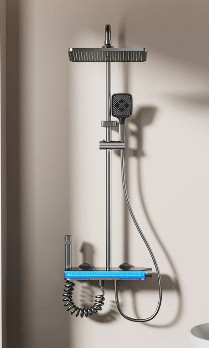 Smart Digital Rainlfall Bathroom Shower Set Temperature Display Bathroom Shower Faucet Set Grey Shower System with Ambient Light