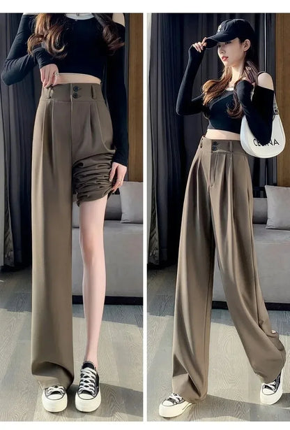 Elegante Breite Bein Hosen Frauen Koreanischen Stil Hohe Taille Schwarz Baggy Hosen Büro Damen Mode Lose Anzug Hosen Streetwear