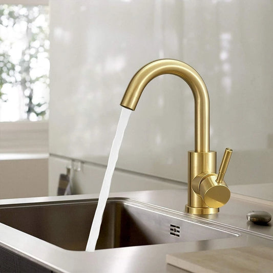 Stainless Steel Golden Basin Faucet Hot And Cold Countertop Basin European Style Bathroom Brushed Gold Small Curved Faucet