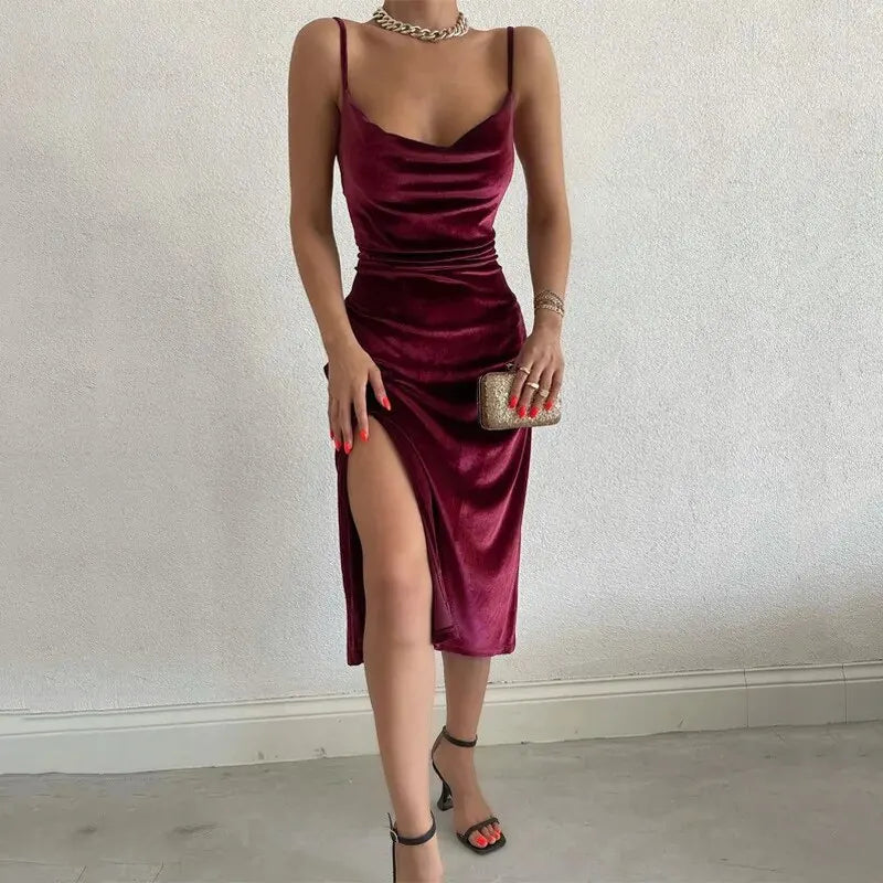 Frauen 2024 Herbst Winter Elegante Party Club Abend Samt Streetwear Bodycon Midi Kleid Großhandel Artikel Für Business.