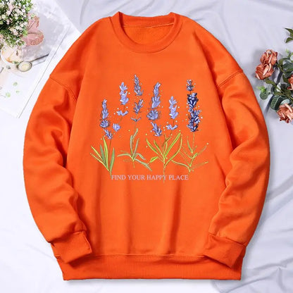 Beautiful Of Lavender Printing Women Hoodie Street Fleece Hoody Crew Neck Autumn Sweatshirt Hip Hop Oversize Clothing Female.