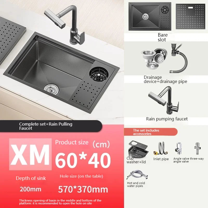 Stainless Steel Hidden Sink Bar Kitchen Sinks Small Single Slot with Lid Touring Car Multifunctional Wash Basin Balcony Garden