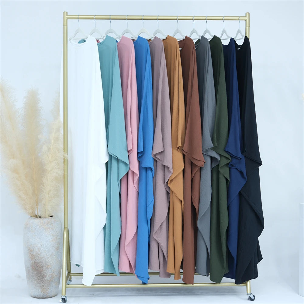 Ramadan Eid Soft Crepe Khimar Batwing Abaya Dubai Islam Muslim Modest African Dresses For Women Kaftan Kebaya Robe Femme Musulma