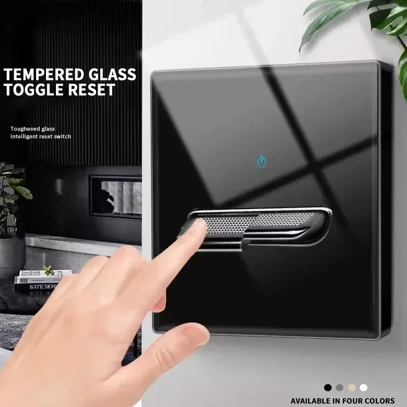 Schaltsteckdose aus gehärtetem Glas, selbstrückstellend, 1 2 3 4 Gang, Wandpaneel nach europäischem Standard nach britischem Standard mit Kontrollleuchte, 86 x 86 mm.