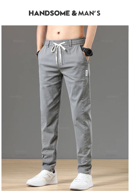 Autumn Cottom Men's Pants Fashion Classic Drawstring Elastic Waist Jogging Stretch Casual Grey Cargo Trousers Male 28-38.