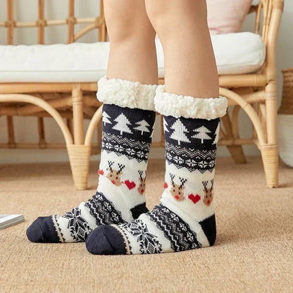 Fuzzy Fluffy Sock Women Winter Christmas Gift Warm Plush Non slip Home Sleeping Soft Female Floor Thermal Slipper Sock Snowflake