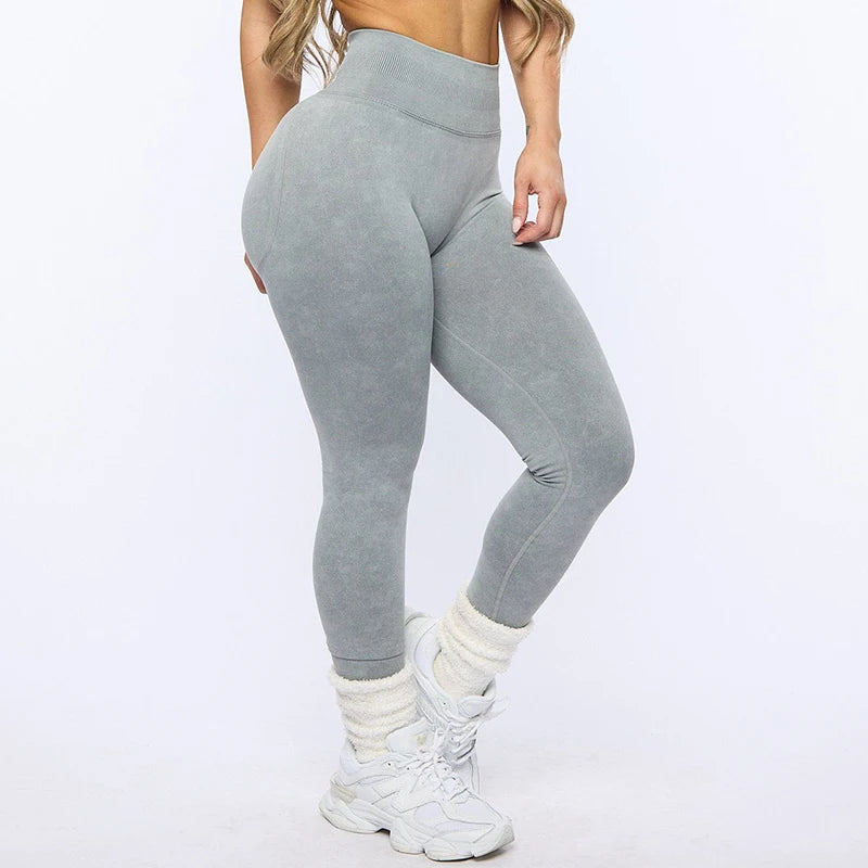 Bum Sculpting Acid Washed Scrunch Butt Leggings Women Seamless Sports Yoga Pant High Waist Ribbed Gym Tights Fitness Workout.