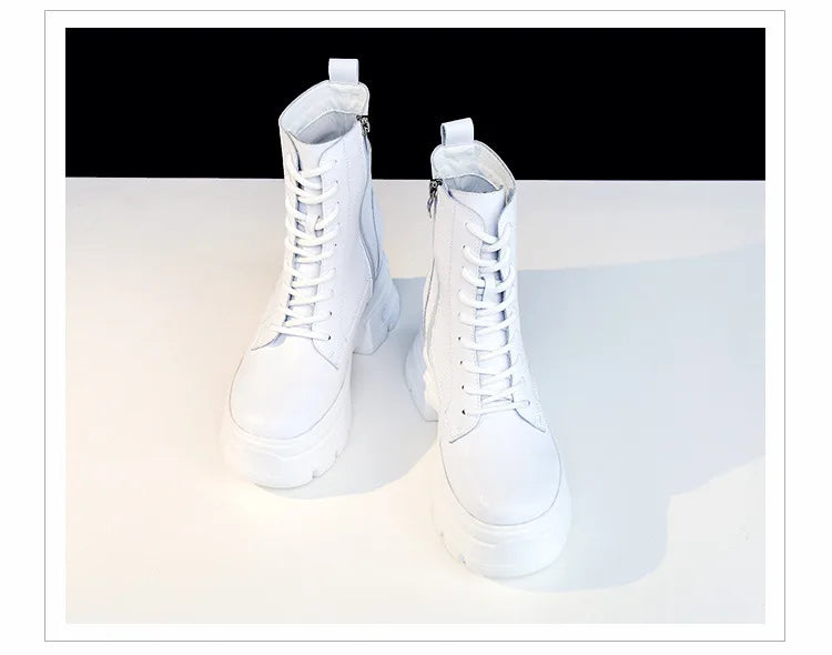 WOIZGIC Women Female Ladies Mother Genuine Leather Ankle Boots Shes Warm Autumn Winter Plush Zipper Motorcycle British Increase.