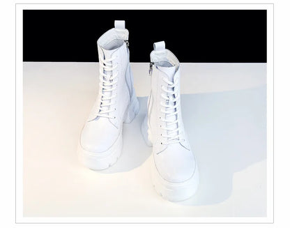 WOIZGIC Women Female Ladies Mother Genuine Leather Ankle Boots Shes Warm Autumn Winter Plush Zipper Motorcycle British Increase.