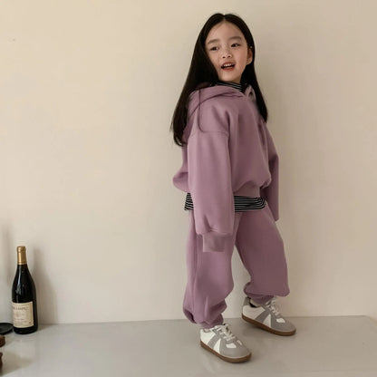 Winter neue Kinder Fleece Sweatshirt 2 stücke Set Langarm Kleinkind Outfits Baby warme Sport hose Anzug Jungen Mädchen Kleidung Set