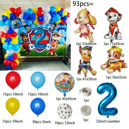 93PCS Dog Theme Party Set Birthday Party Decoration Paw Patrol Skin Dog Paw Balloon Bone Aluminum Film Balloon Decoration.