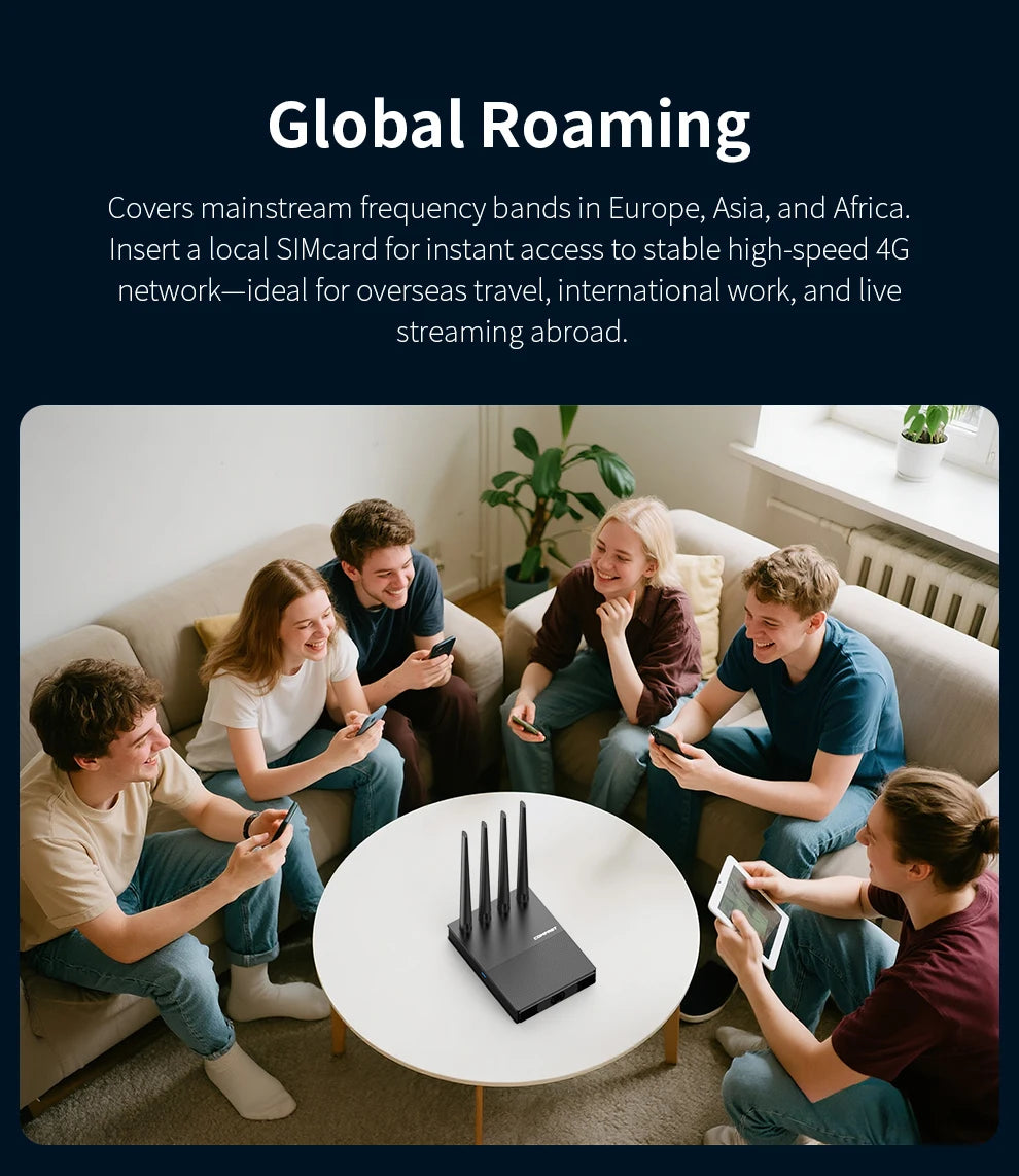 comfast WiFi6 4G LTE Cat.4 SlM Card wireless Router 300Mbps 2.4G 4 Antennas PlugPlay  Outdoor Portable Internet wireless Router.