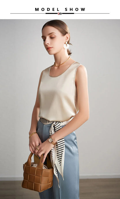 SuyaDream. Damen Basic Cozy Tanks, 100 % echte Seide, O-Ausschnitt, ärmelloses, schickes T-Shirt, 2025, solide Sommerwesten, Weiß, Rosa, Beige.