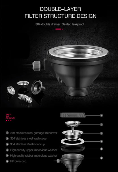 ASRAS Nanometer Hidden Flip Cover kitchen Island Sink 4mm Thickness Handmade Cup Rinser And Trash Can Kitchen Sinks