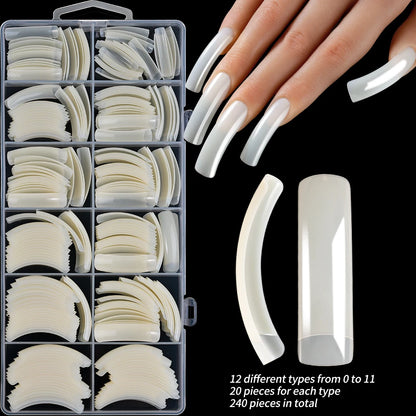 240PCS/Box False Nail Tips Square Straight Extra Long Half Cover Nails Artificial Acrylic False Nail Tips Press On Manicure Tool