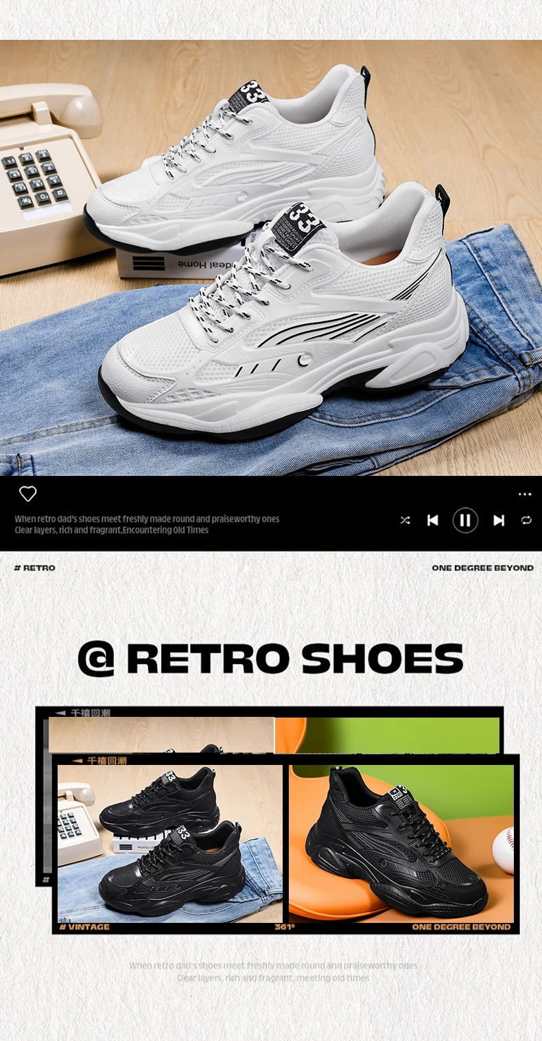 6CM Man Hidden Elevator Shoes Breathable Mesh Sneakers Anti-Slip Thick Sole Comfortable Casual Athletic Sports for Men Non-Slip.