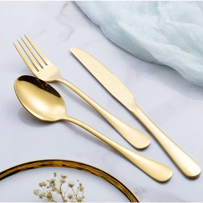 24pcs Golden Tableware Set Light Luxury Stainless Steel Cutlery Fork Knife Spoon Dinnerware Set Minimalist Decor with Gift Box.