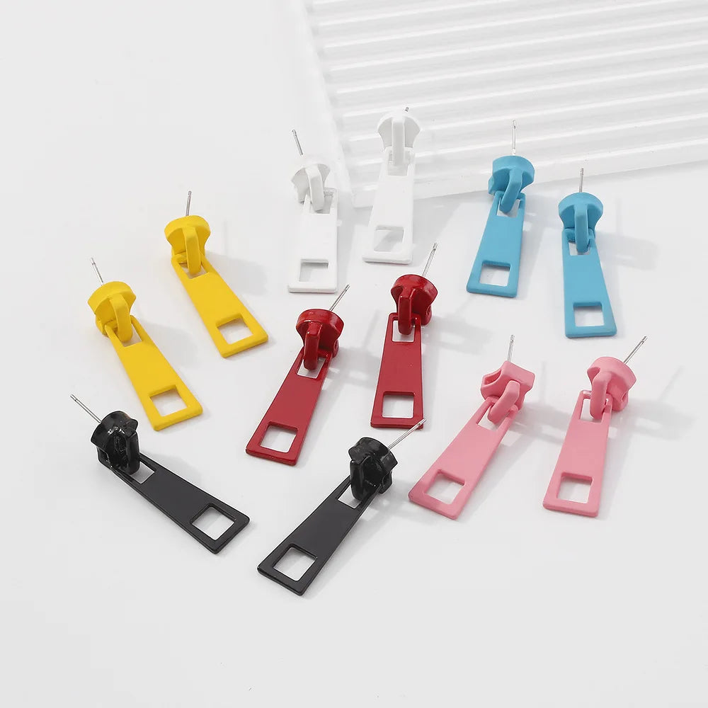 Personality Zipper Stud Earrings Fashion Jewelry For Women Unusual Earrings 2025 Geometry Ear Ring Pop Hip Hop Piercing Jewelry.