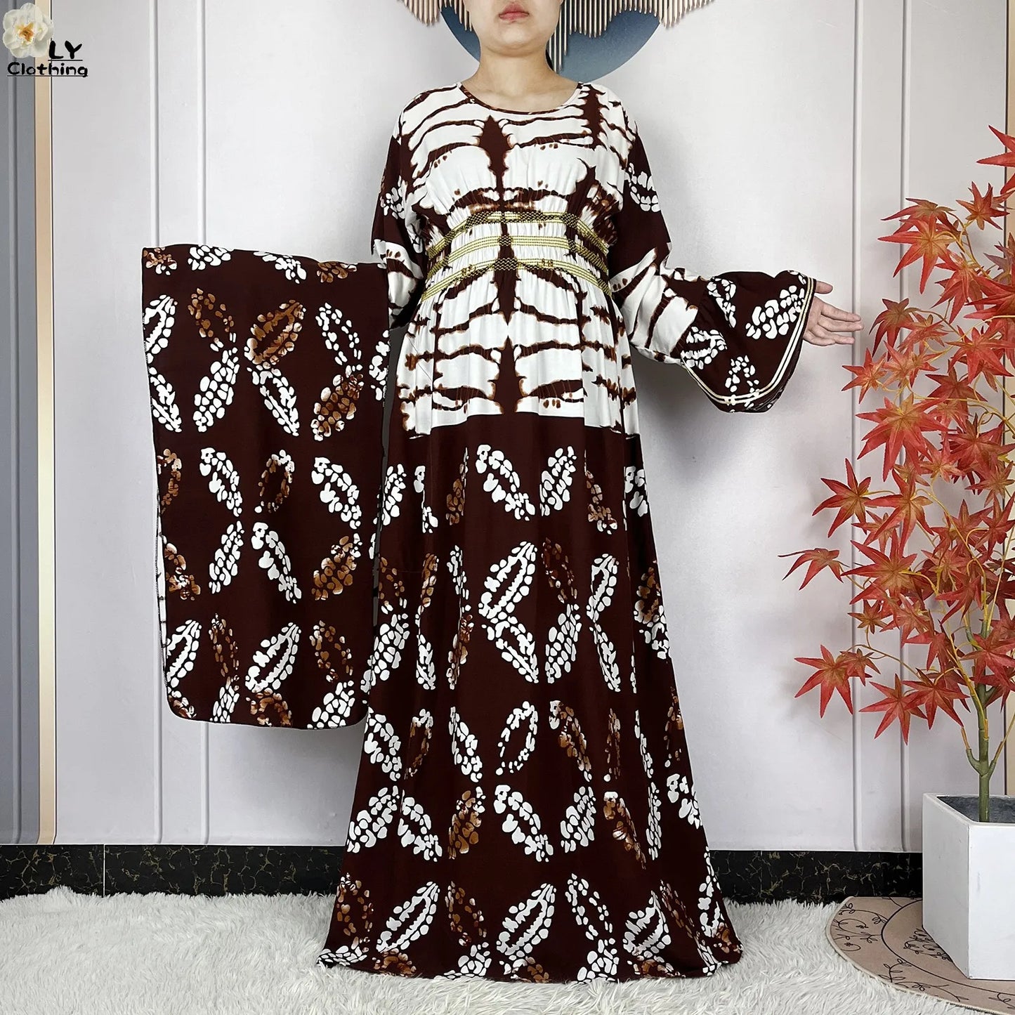 New Women Party Dress Dubai Muslim Summer Cotton Long Sleeve Collect Waist Boubou Maxi Islam Women Elegant Dress African Abaya