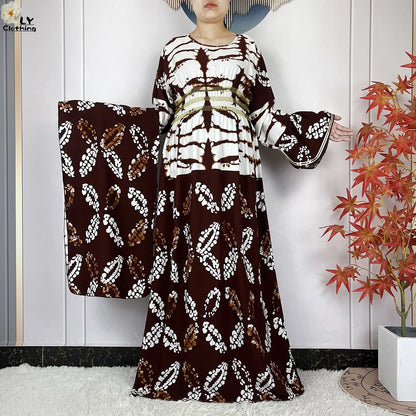 New Women Party Dress Dubai Muslim Summer Cotton Long Sleeve Collect Waist Boubou Maxi Islam Women Elegant Dress African Abaya