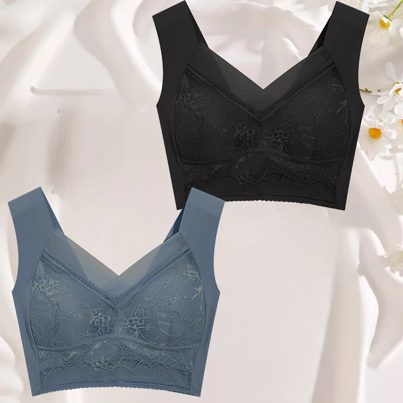 FINETOO 2Pcs Plus Size Sexy Crop Tank Top Seamless Bra Push Up Women Bras Wireless Bralette Femme Underwear Sports Lace Lingerie