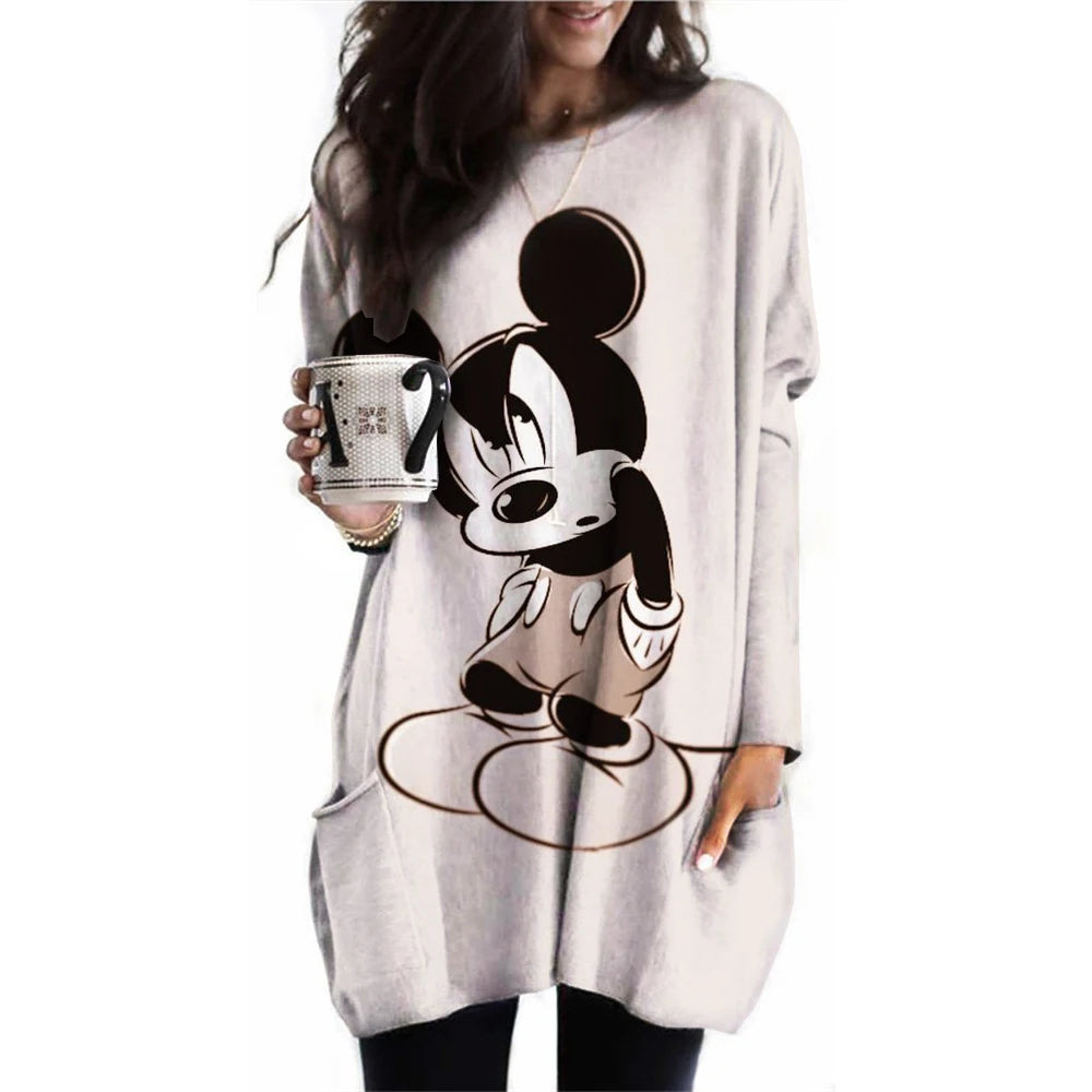 Frauen Frühling und Herbst Neue S-3XL Große T-shirt Einfarbig Lange Hülse Lose Disney der Mickey Maus Casual Harajuku Taille t-sh
