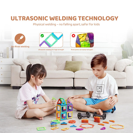 SucceBuy 62PCS Magnetic Tiles DIY Construction Magnetic Building Blocks Montessori Educational Toys for Children Stacking Toys.