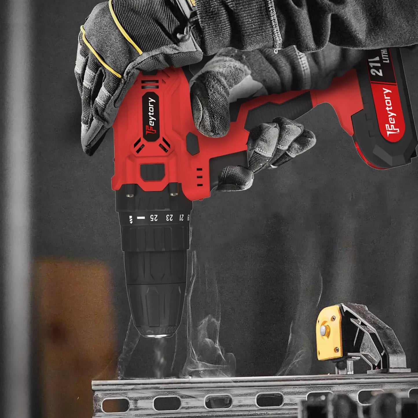 21-V-Batteriebohrmaschine, Elektroschrauber mit 45 Nm, 25+1 Spanndrehmomenteinstellungen, 29-teiliges Zubehör, LED-Licht, Sicherheitsbohrmaschine