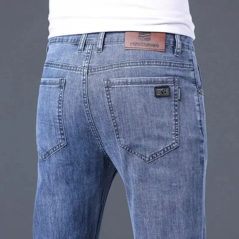 Loose Casual Jeans for Men Mid-aged Thick Winter Long Pants Business Style Straight Leg Spring Autumn Korean Version