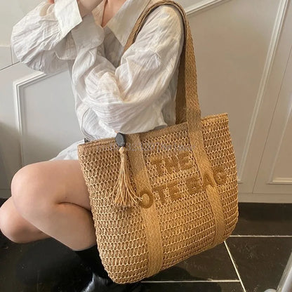 Summer Fashion Women's Large Capacity Shoulder Bag Straw Woven Bag Letter Embroidery Handbag Casual Female Tote Bag Beach Bags.
