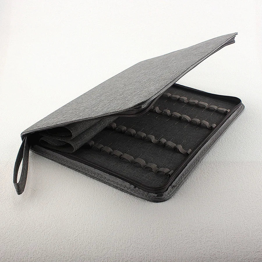 10/24/48 Slots Fountain Pen Case Pencil Case Pouch Bag Canvas Case Black, Gray.