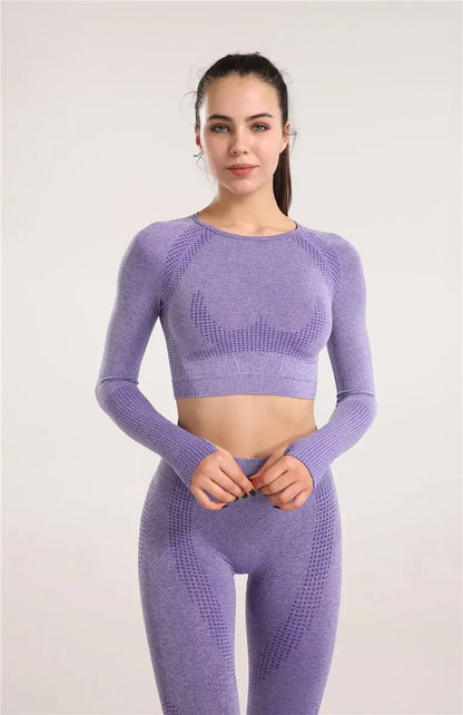 Sexy Seamless Knitted Yoga Sportswear Set Women's Quick Dry Tight Fitness Clothes Set Comfortable High-End Sensation.