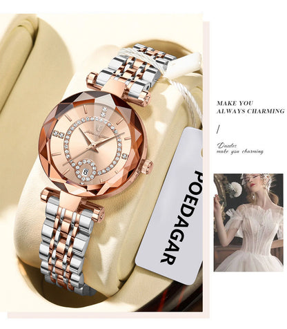 POEDAGAR Fashion Original Wristwatch For Woman Waterproof Stainless Steel Date Quartz Ladies Watch Luxury Casual Women's Watches.