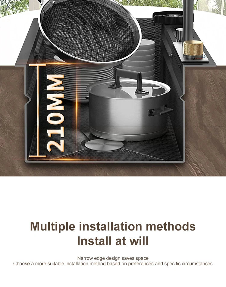 Large Single Slot Embossed Stainless Steel Waterfall Kitchen Sink  Household Wash basin Dishwashing  Sink For Kitchen