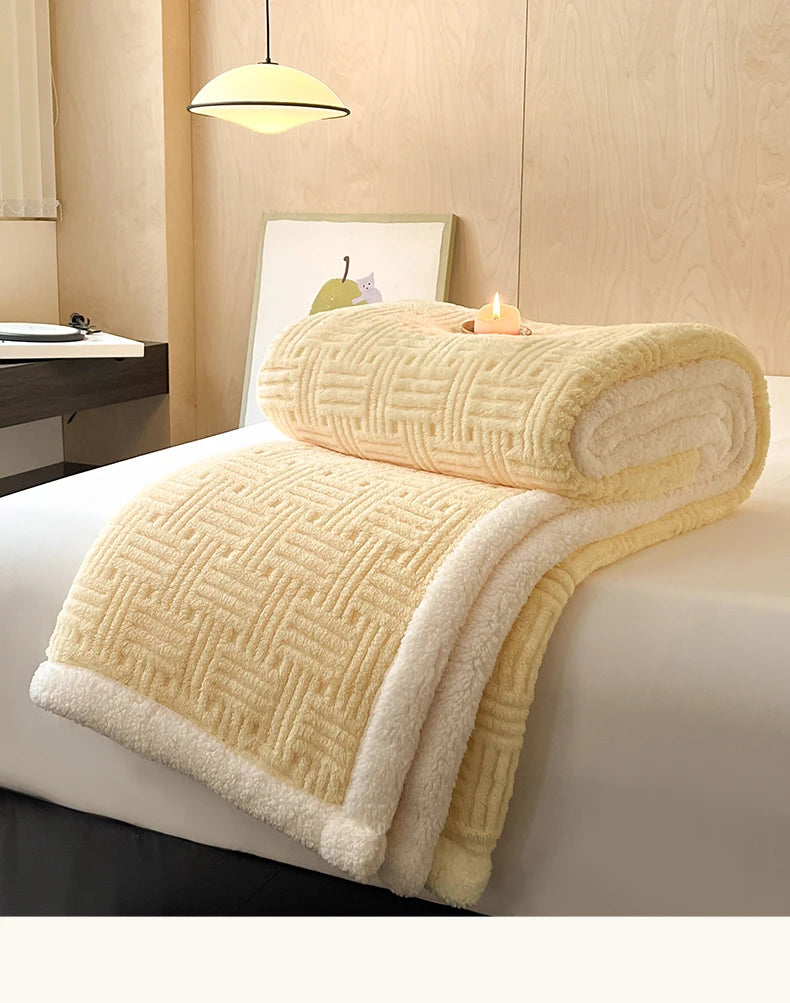 Jacquard Lamb Fleece Only Blanket or Blanket and Pillowcase Sets Soft Warm Milk Velvet Sofa Blanket Queen Autumn Winter Duvets.