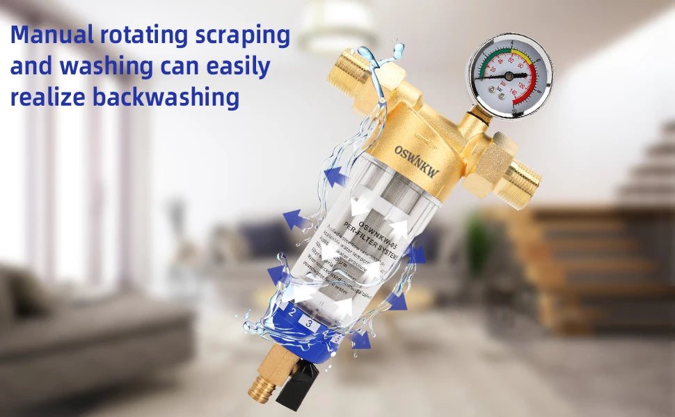 OSWNKW-05 Pre Filter Purifier Whole House Spin Down Sediment Water Filter Central Prefilter System Backwash Stainless Steel Mesh.