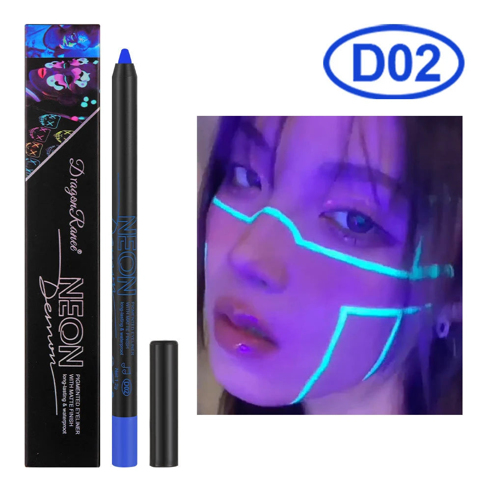 Fluorescence Blue Eyeliner Gel Waterproof Luminous UV Light Neon Eyeliner Pen Yellow Green Pink Color Eye Shadow Cream Make Up.