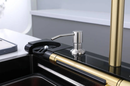 Golden Household Stainless Steel Waterfall Kitchen Sink MultiFunction Wash Vegetable and Dish Countertop Basin Large Single Slot