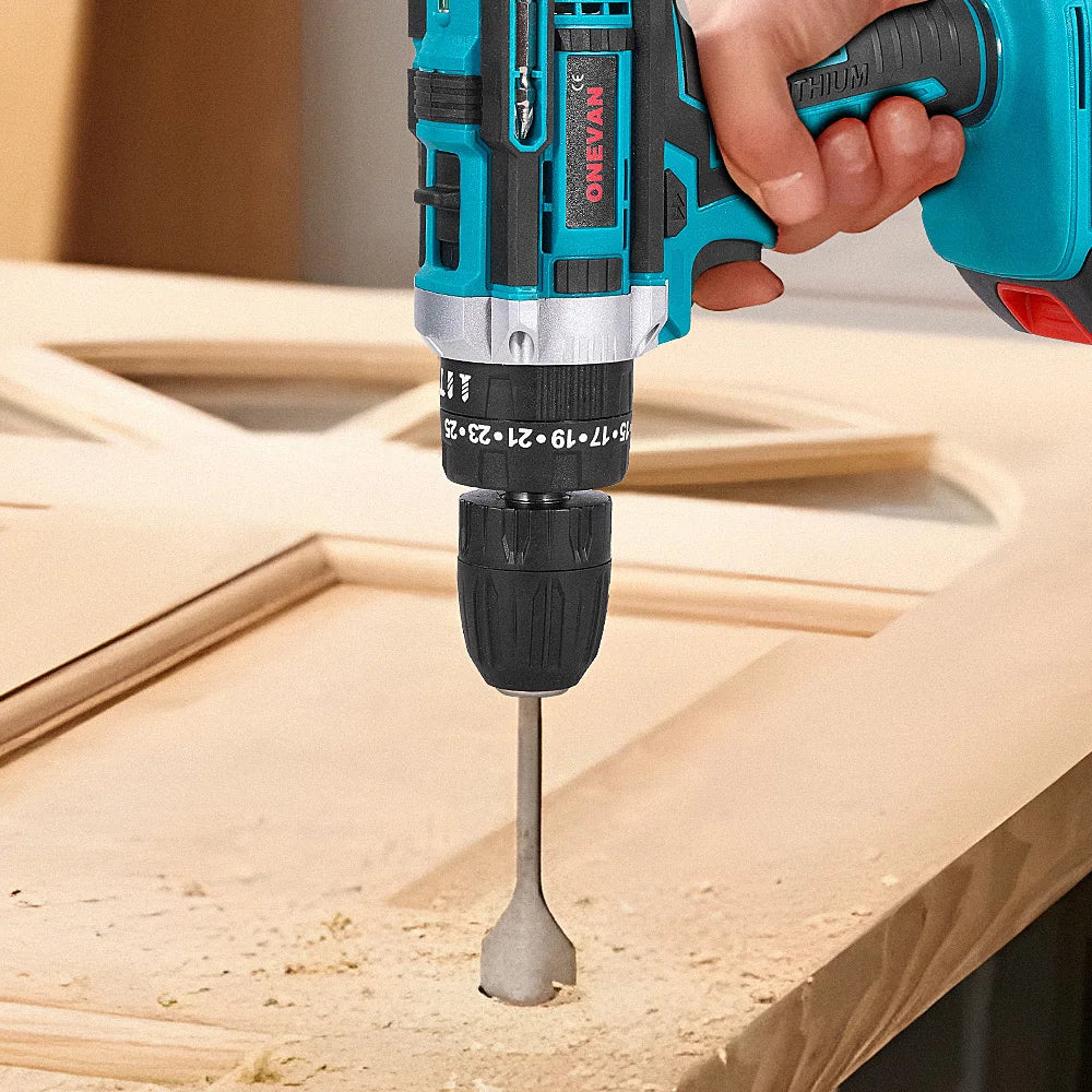 ONEVAN Elektrischer Schlagbohrschrauber, 25 + 3 Drehmoment, multifunktional, 2 Gänge, Akku-Bohrhammer, Elektrowerkzeug für Makita 18 V Akku-Stift